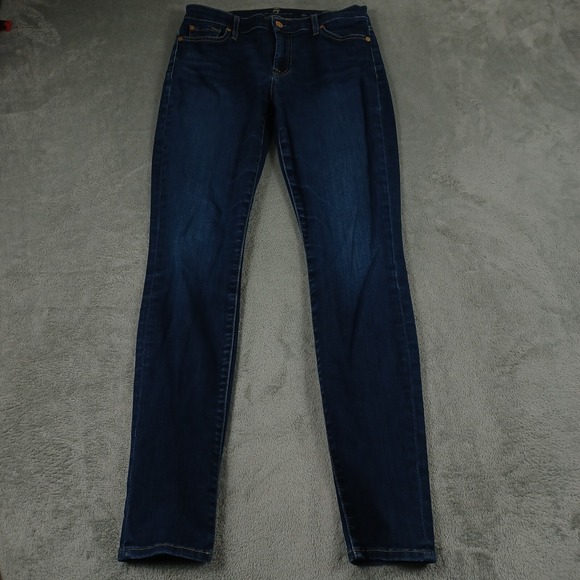 7 For All Mankind Jeans Womens 29 Blue Denim Skinny Distressed Pockets Preppy - Picture 1 of 8